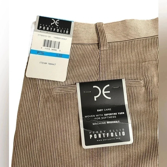 Perry Ellis Portfolio Easy Care Flat Front Corduroy Dress Pants Men’s 36”Wx32”L - Picture 5 of 15